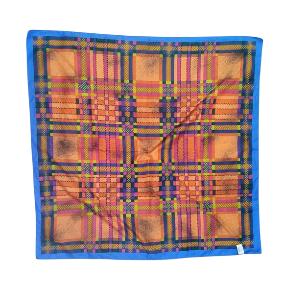Vintage Totes Scarf Orange Blue Multicolor Patterned Square - Picture 2 of 5